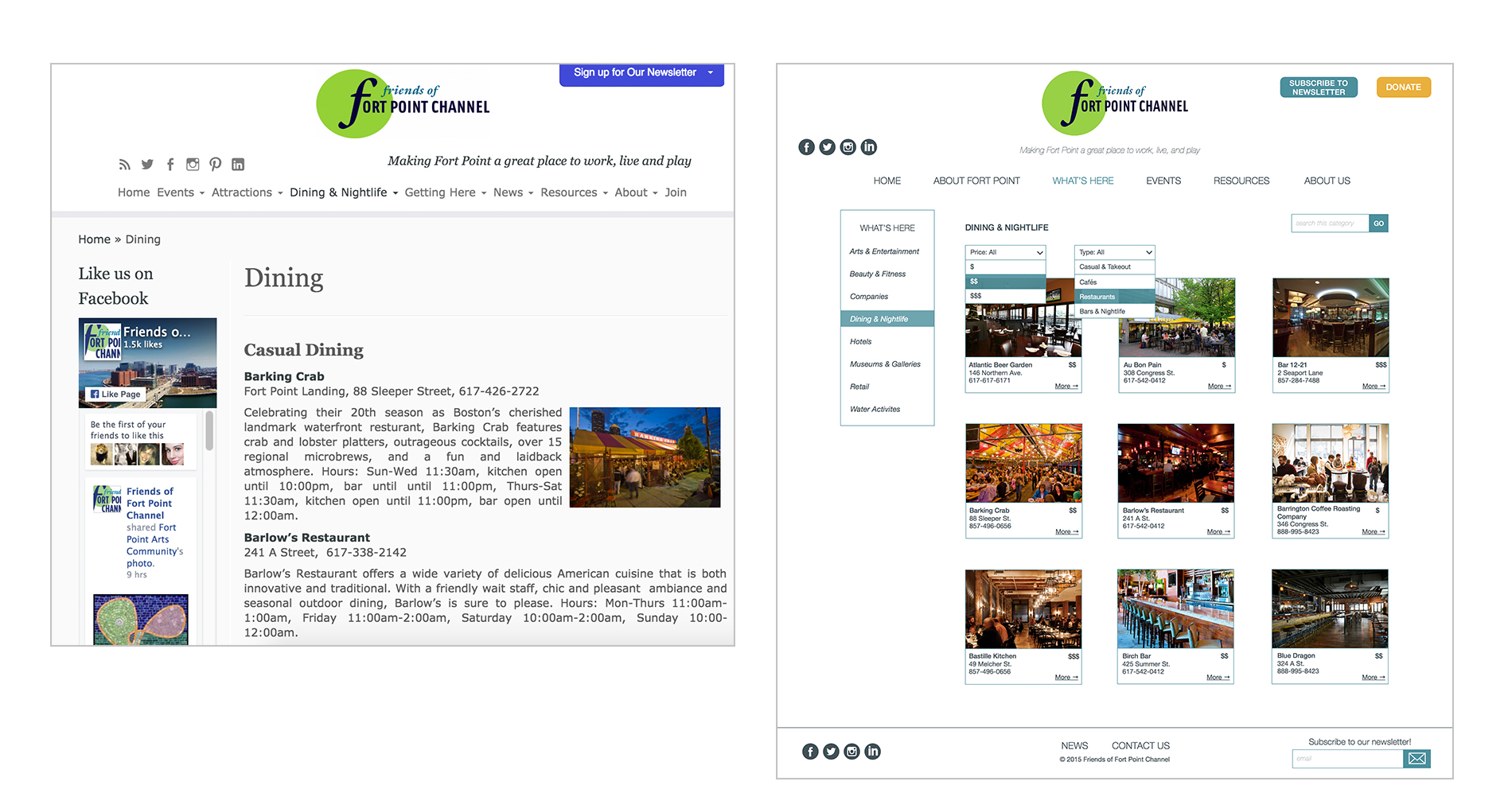 Dining and Nightlife page, before (left) and after (right).
